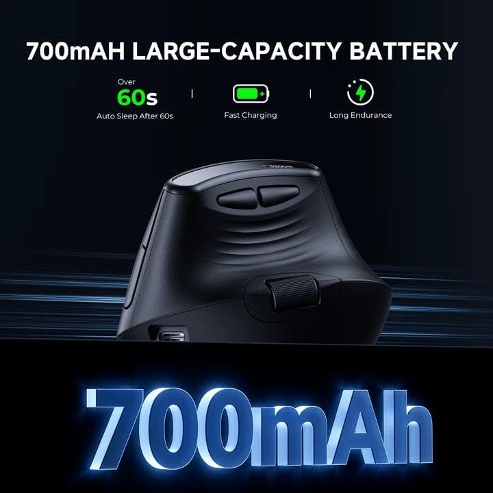 ECHTPower 7-Level 8000, Programmable Ergonomic Vertical Mouse, Wireless Rechargeable Mouse with LED Display, Adjustable
