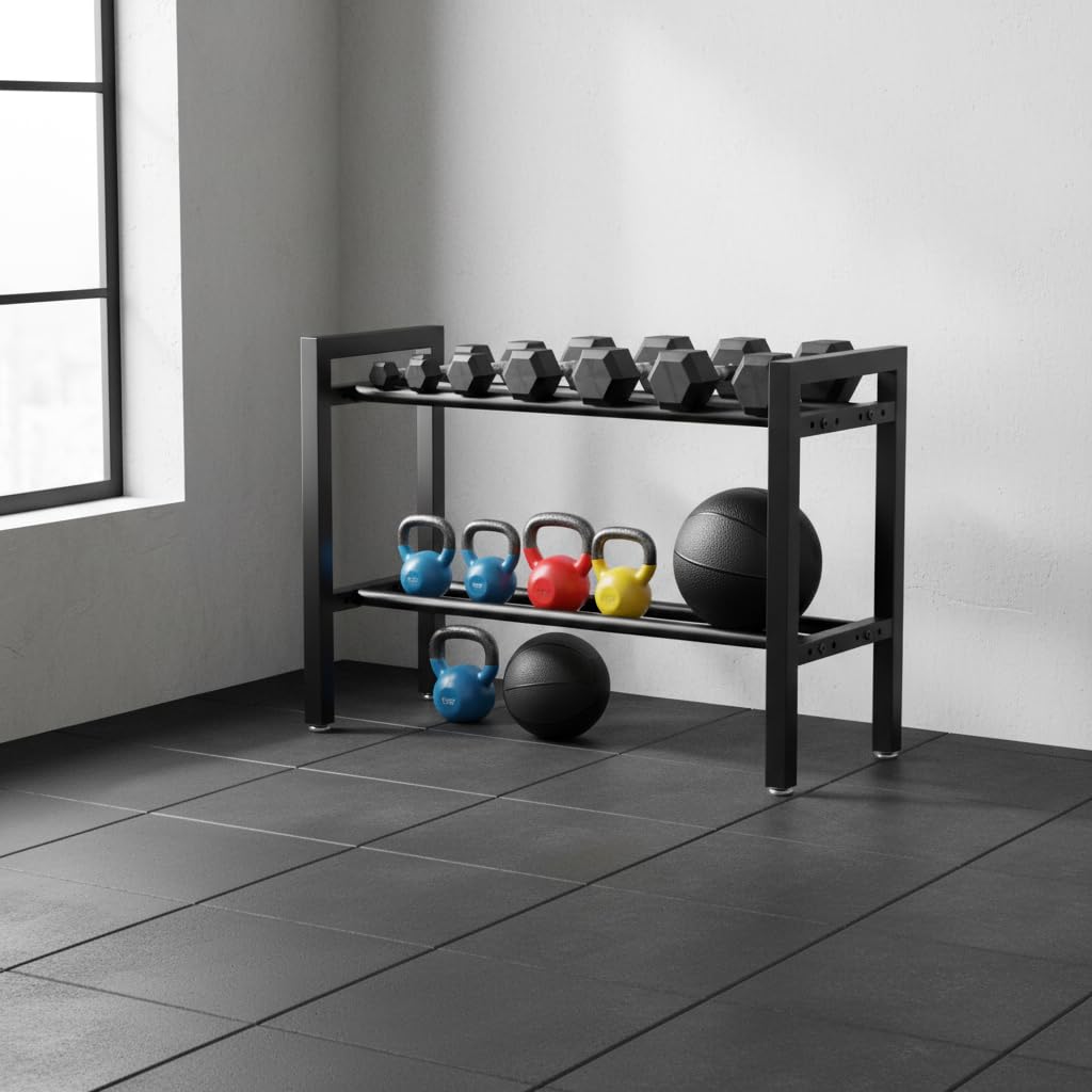 Kynbnire Dumbbell Rack, Adjustable 2-Tier Weight Rack for Home Gym, Compact Small Dumbbell Storage Rack for Dumbbells, Kettlebells and Weight Plates