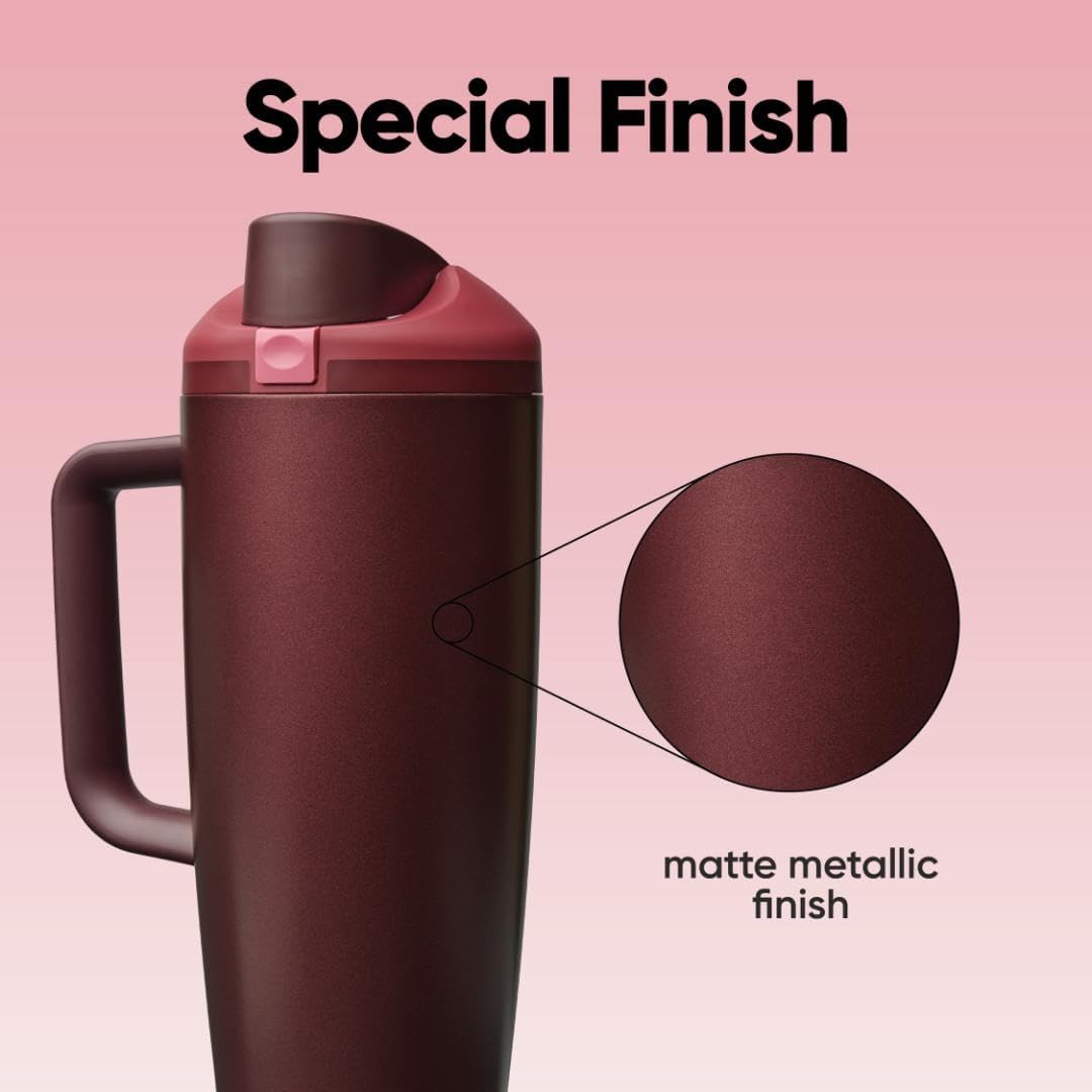 Owala FreeSip Tumbler - Insulated Stainless Steel Water Bottle with Built-In Straw & Handle | 40oz, Black Cherry, BPA Free