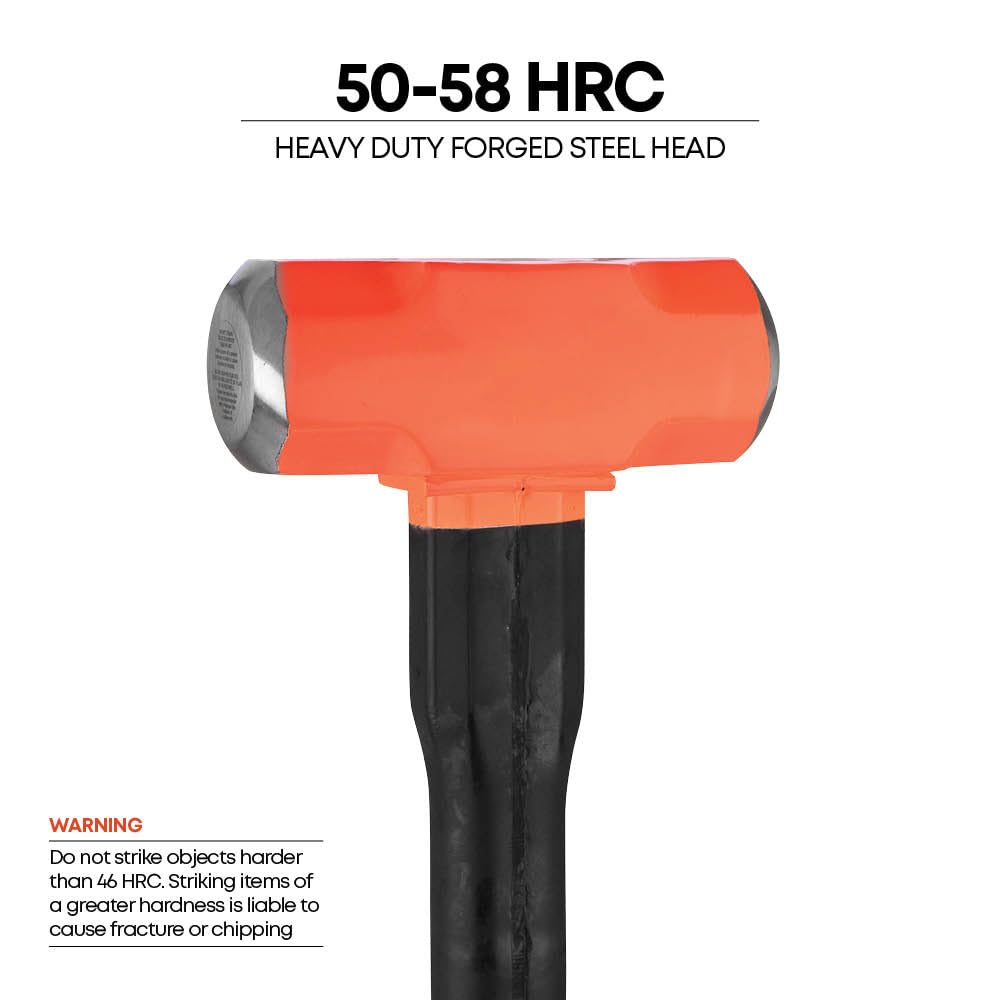 Groz Heavy Duty Sledge Hammer, 14 lb Forged Induction-Hardened Head 50-58 HRC, 36" Indestructible Handle with 6 Spring Steel Bars, BS 876 / SANS 387 / ANSI, Demolition & Stake Driving (34520)