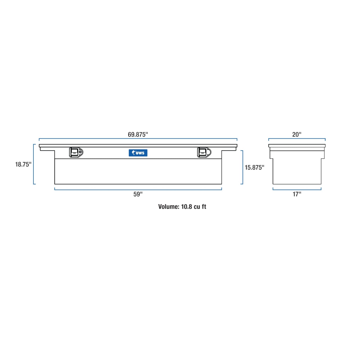 UWS EC10802 69-Inch Gloss Black Heavy-Wall Aluminum Deep Truck Tool Box with Low Profile, RigidCore Lid