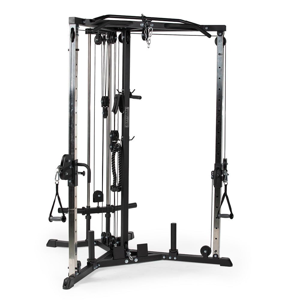Titan Fitness Plate-Loaded Functional Trainer, Cable Crossover Machine with 660 LB Capacity, Smooth Fiberglass-Reinforced Cables, Multi-Grip Pull-Up Bar, LAT Bar, Low Row, Dual Stirrups