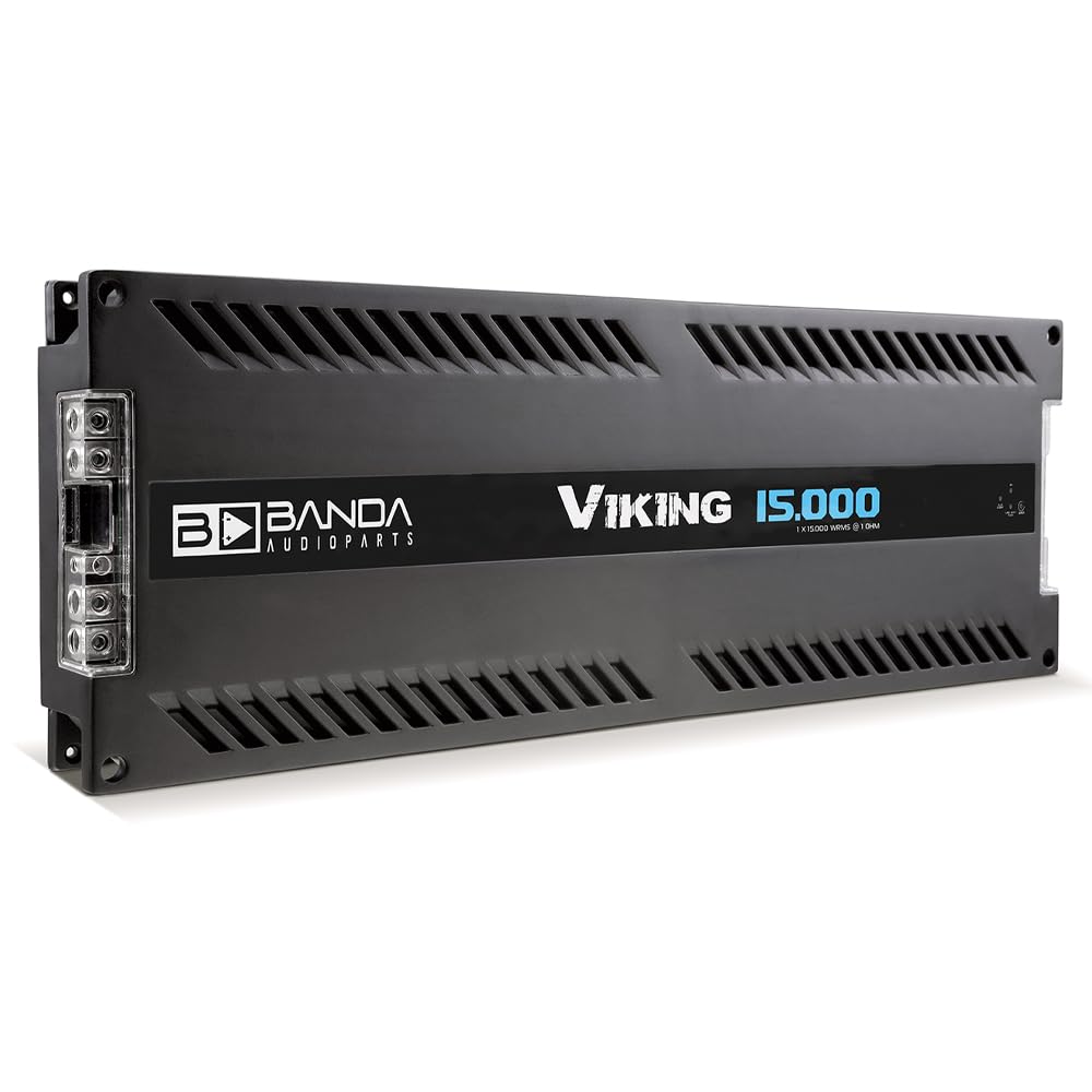 Banda Audioparts Viking 15000 Car Audio Amplifier Mono Block 1 Channel 15000W RMS 1 Ohm Stable High Power Aluminum Chassis Subwoofer Woofer Car Audio Amp