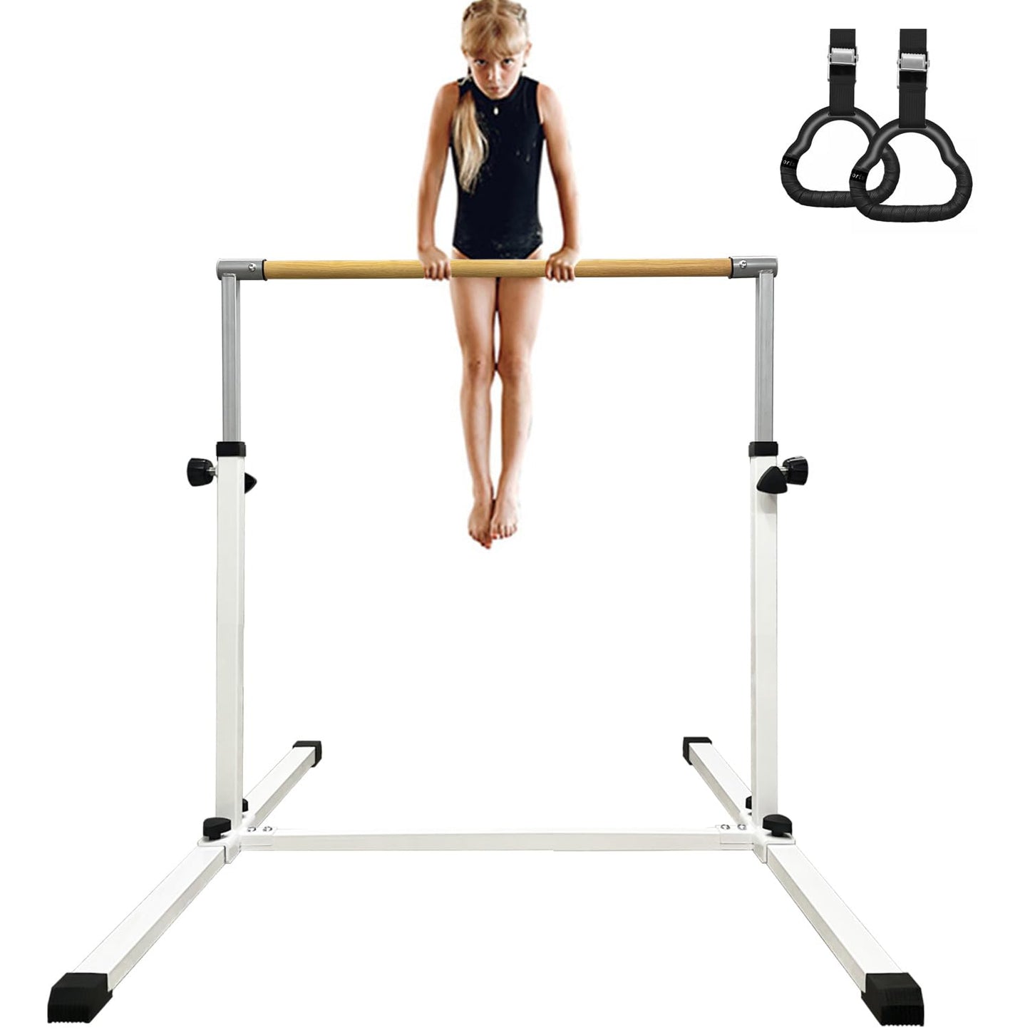 XDEMODA The Latest Model Gymnastics Bar for Kids Ages 3-15 for Home, Anti-Slip, Easy to Assemble, 35” to 55” Adjustable Height Gymnastic Horizontal Bars Equipment (Gym bar, White)