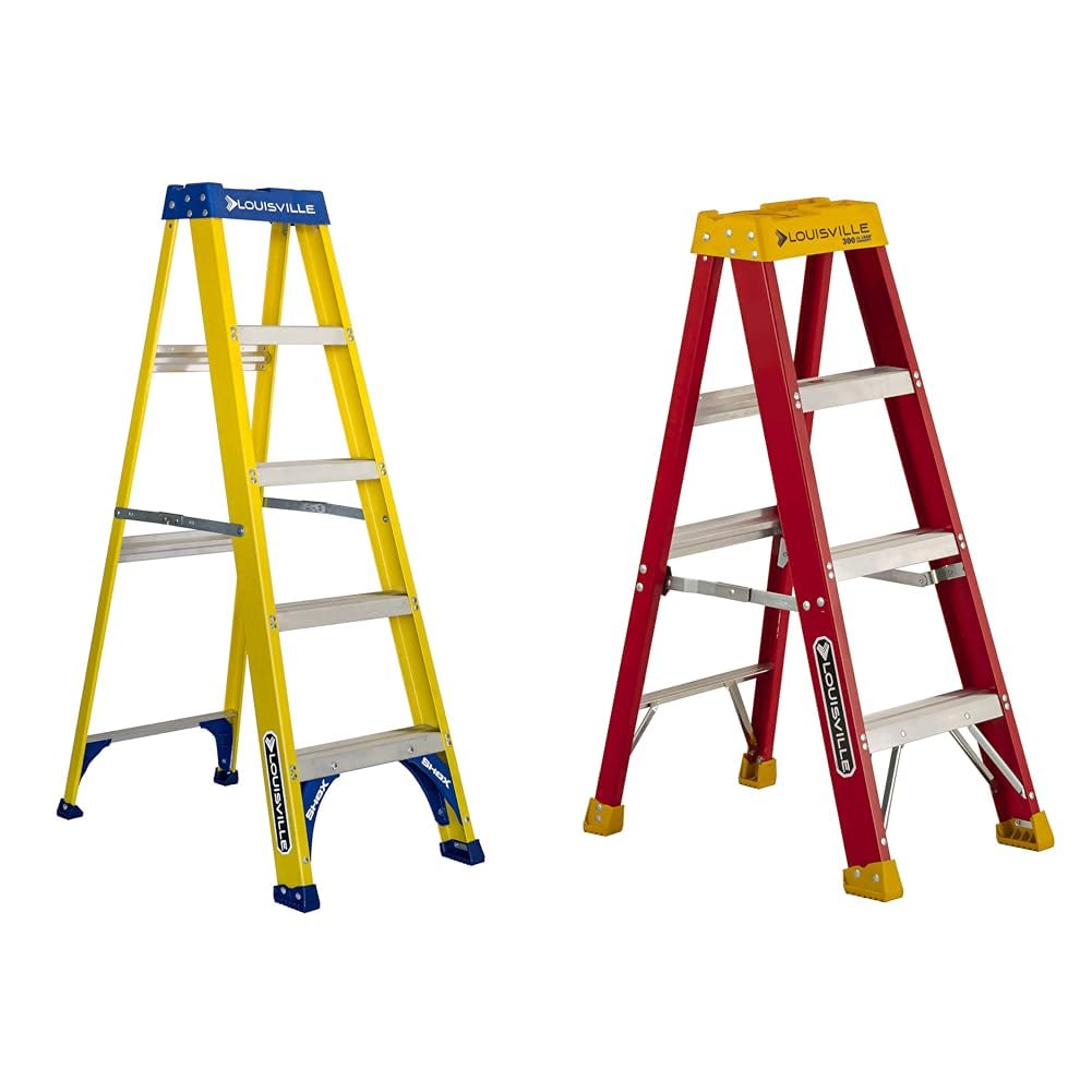 Louisville Ladder FS2005 Fiberglass Step Ladder, 5-Feet/250lb, Yellow & L-3016-04 Step Stepladder, 4-Feet