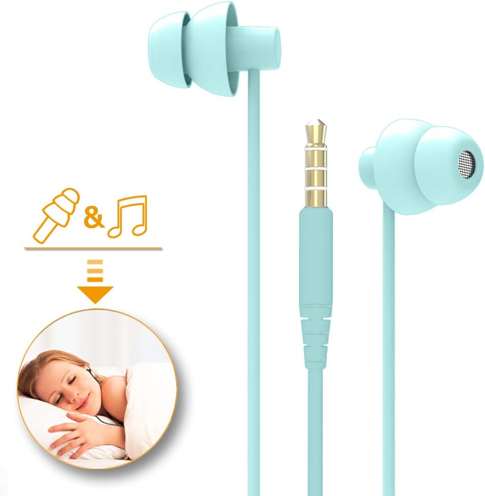 MAXROCK 3.5mm (TM Total Soft Silicon Headphones with Mic Sleep Travel Choice for Cellphones Tablets and Jack (Light
