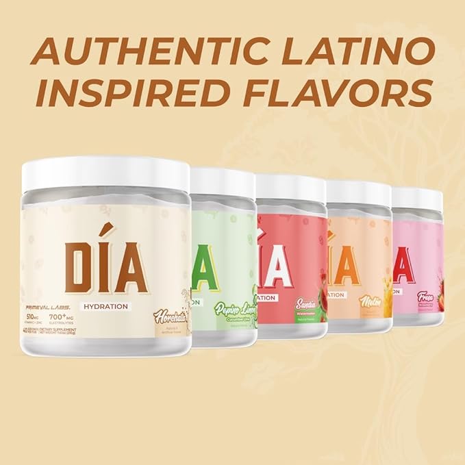 Primeval Labs Dia Hydration Electrolyte Powder | Vitamin C + Zinc, Taurine & Electrolytes | Low Sugar Daily Hydration Drink | 40 Serving Tubs | Horchata