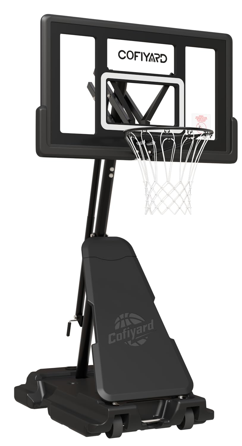 Cofiyard Basketball Hoop Outdoor with 44&48&54In Shatterproof Backboard, 5.25-10FT Height Portable Basketball Hoop with Sandbag, Adjustable Basketball Goal System