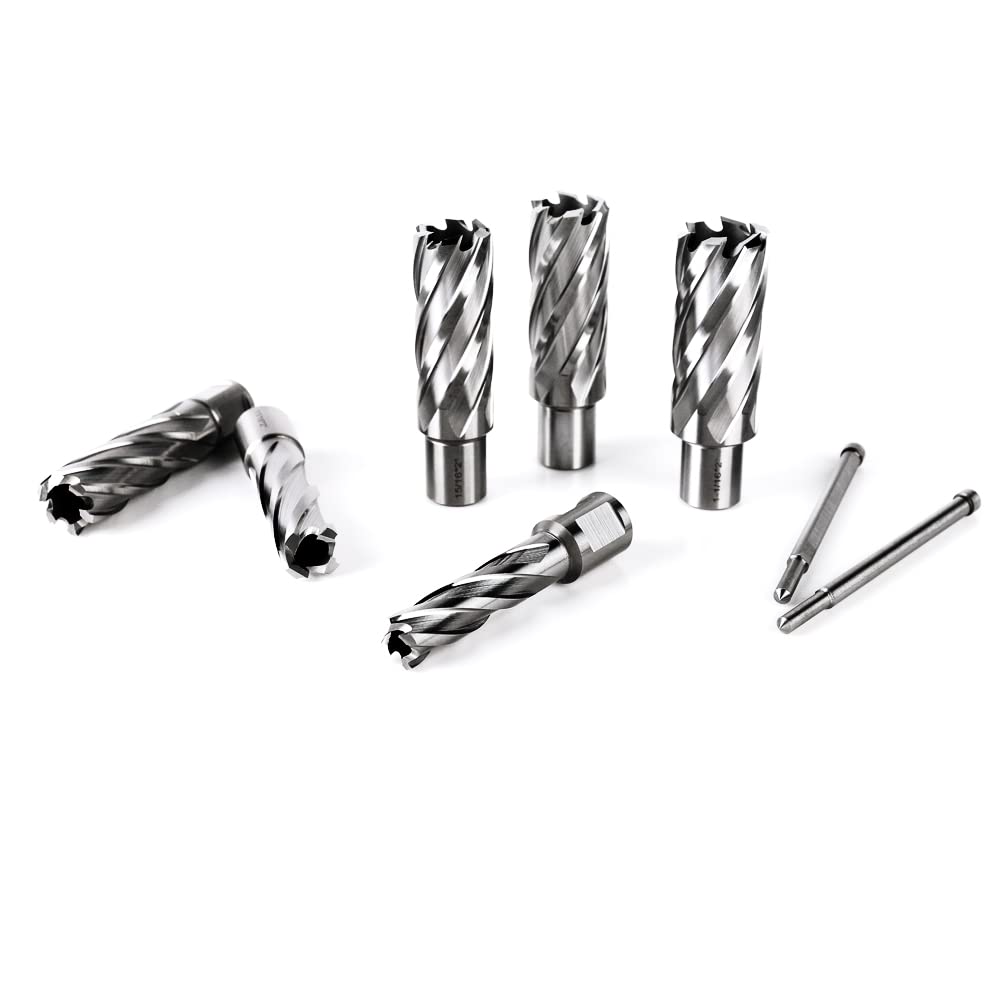OSCARBIDE Annular Cutter Set 8 Pieces, 3/4" Weldon Shank,2" Cutting Depth,(9/16,11/16,13/16,15/16,1,1-1/16) inch Cutting Diameter,Mag Drill Bits for Magnetic Drill Press with 2pcs Pilot Pins