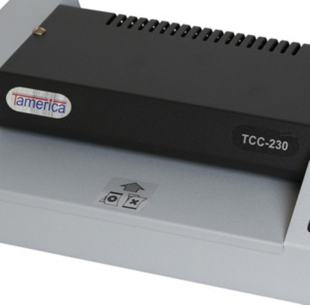 Tamerica TCC230 Professional Pouch Laminator, 9" Max. Laminating Width, Up to 26"/min Speed, 10 mil Max Pouch Gauge, Warm-Up Time 3.5-4.5 min, Reverse/Anti-Jam Mechanism, Metal Cover, Silicon Roller