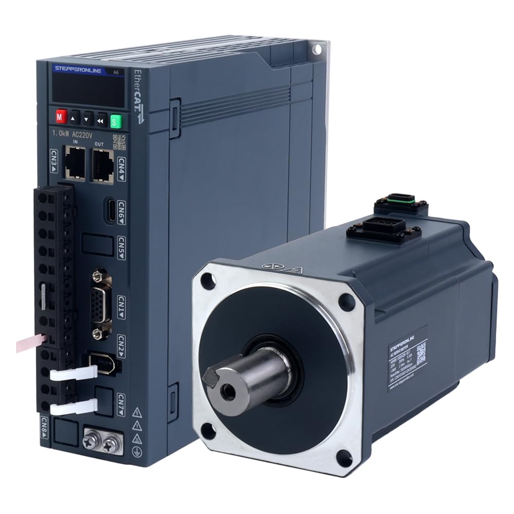 STEPPERONLINE AC Servo Motor kit EtherCAT A6 Series 1000W Servo Motor 3000rpm 3.18Nm with Brake 17 Bit Absolute Encoder IP67 + 1000W EtherCAT AC Servo Motor Driver+ 3.0M Cabels