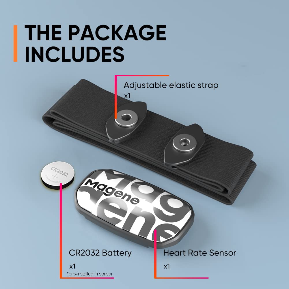 Magene H603 Chest Strap Heart Rate Monitor, ANT+ and Bluetooth Compatible with Fully Adjustable Strap, iPhone & Android Compatible