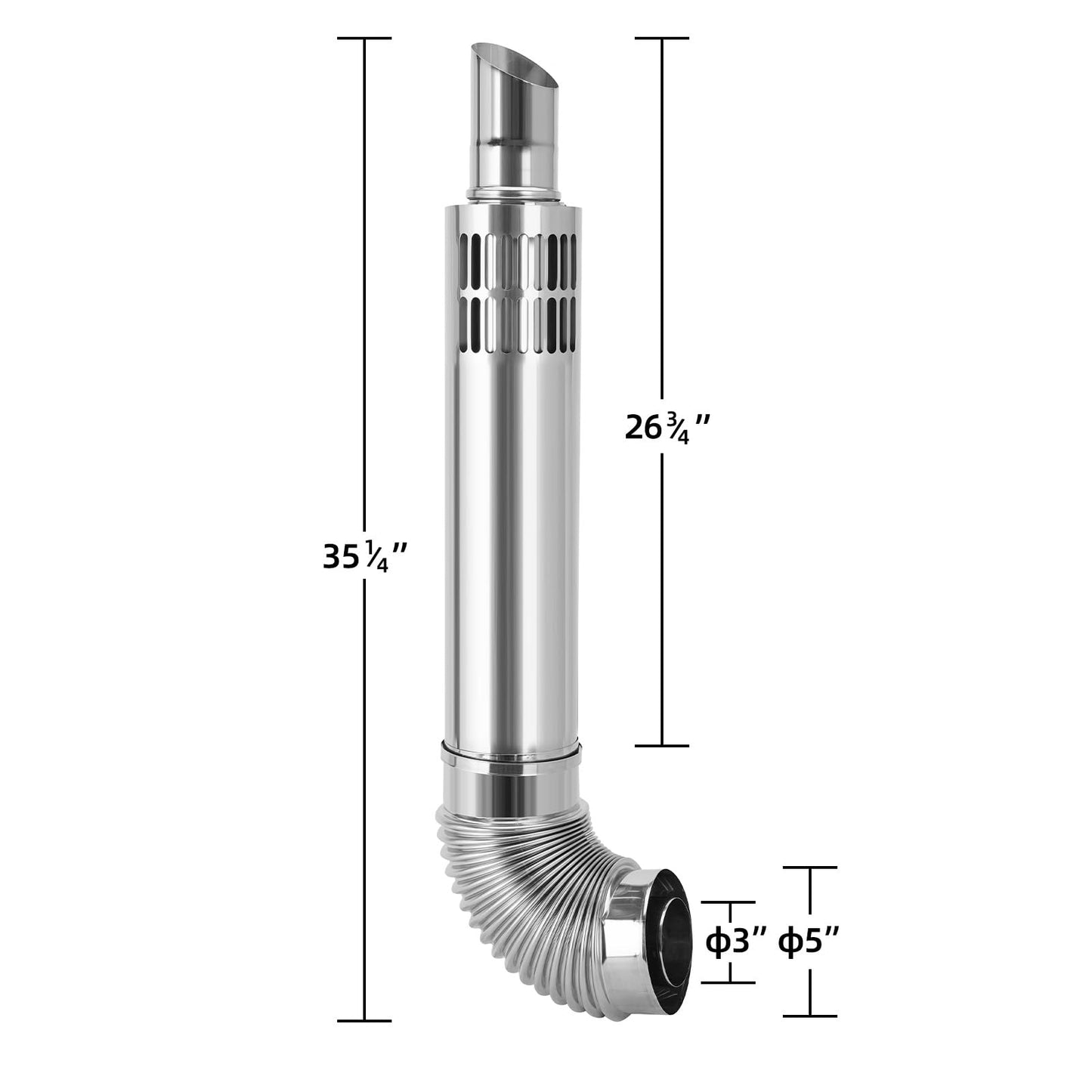 3"x5" Direct Vent Kit for Tankless Water Heaters, 23" Pipe, 87° Elbow, Trim Collar, 304 Stainless Steel