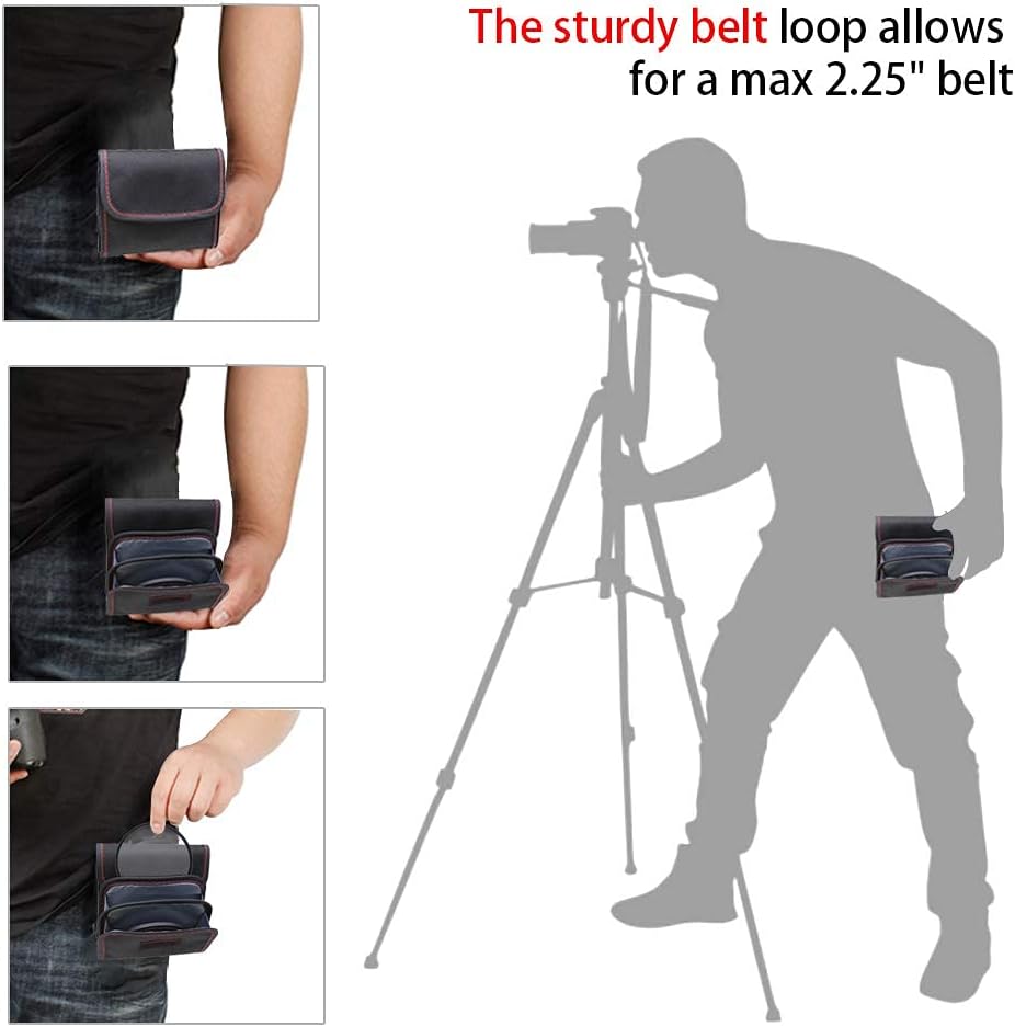 2PCS 3-Pocket 25mm-82mm DomeStar Filter Case, Camera Lens Filter Carry Case Professional Photography Filter Holder Belt