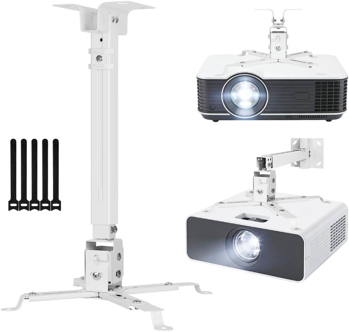 Vphom 3-in-1 Universal Projector Mount Ceiling/Wall - Projector Bracket with Extension Pole & Cable Ties