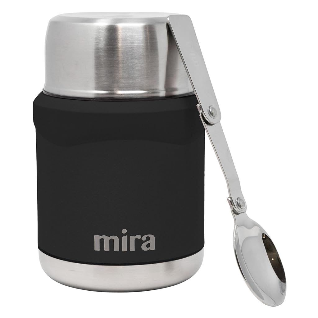 MIRA 2-Pack Food Thermo Set (15 oz) for hot and cold foods - Insulated Stainless Steel Containers with Spoons - 2 Set Black