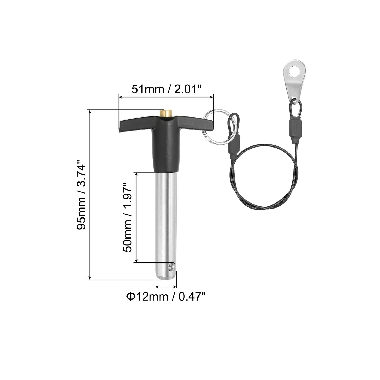 PATIKIL T Handle Lock Pins 1/2 x 1.97 (12 x 50mm), Quick Release Pin 304 Stainless Steel Safety Locating Pins with Push Button 25 cm Lanyard Cable