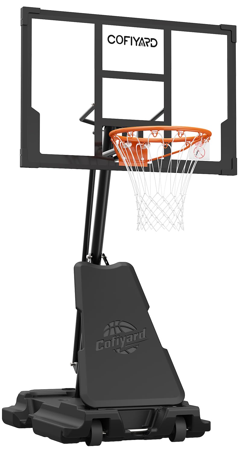 Cofiyard Basketball Hoop Outdoor with 44&48&54In Shatterproof Backboard, 5.25-10FT Height Portable Basketball Hoop with Sandbag, Adjustable Basketball Goal System