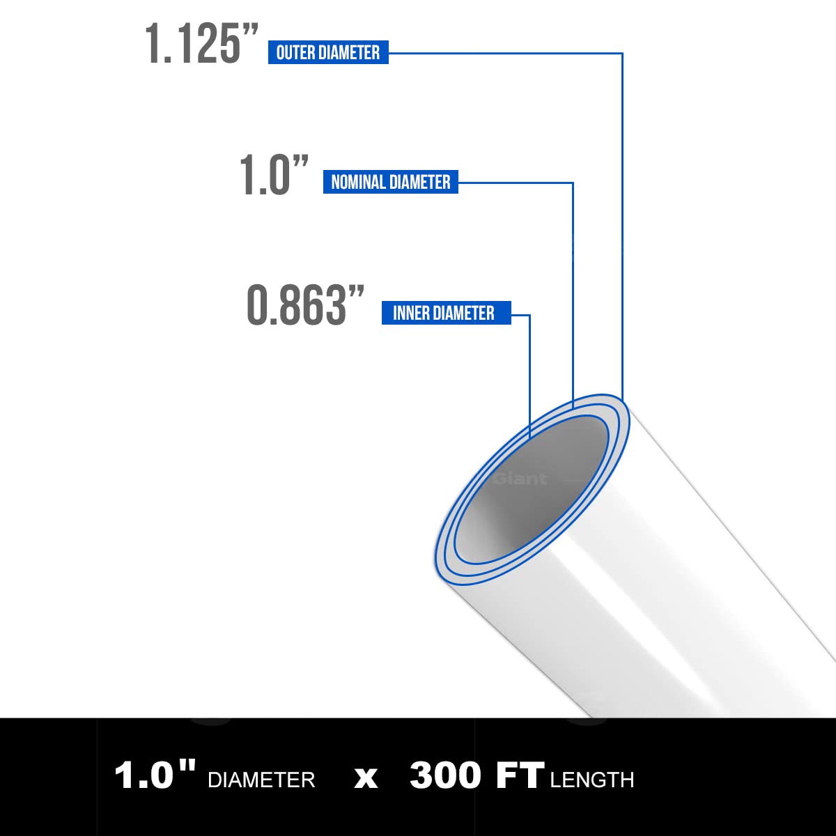 Supply Giant PEX-B Pipe 1 In x 300 Ft White Tubing for Plumbing, Potable Water Line for Home Improvement, Indoor/Outdoor Use