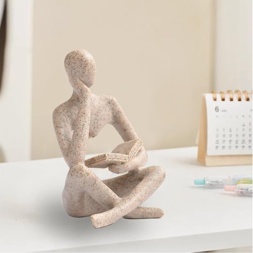 LXX1 Thinker Statue Gifts for Readers Book Lovers Women, Reading Man Figurine Bookshelf Decor Aesthetic Neutral Sculptures Home Decor for Shelves,Desk, Shelf, Coffee Table for Living Room Office