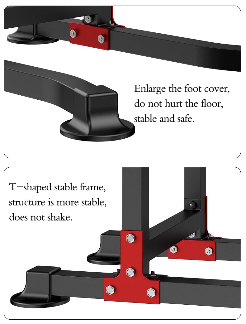 Power Tower Dip Station Pull Up Bar - Multi-Purpose Home Gym Equipment with Adjustable Height and Non-Slip Foot Pads - 330lbs Capacity
