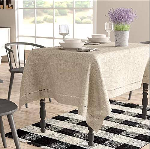Fennco Styles Handmade Hemstitch Design Natural Tablecloth. One Piece (72" Square)