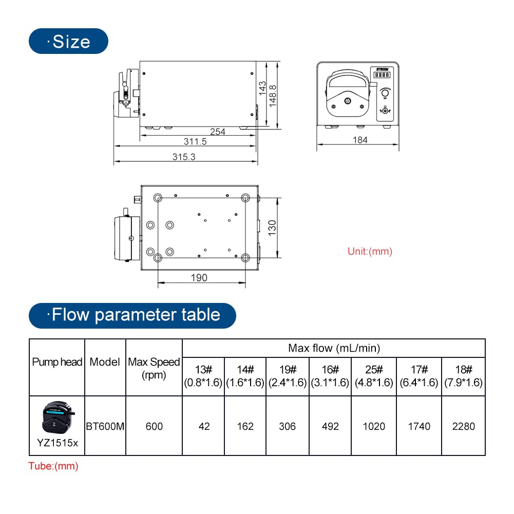 BT600M/YZ1515x Max 2L/Min Peristaltic Pump Basic Transfer Liquid Oil Adding Reagent Dosing Pump for Mining Wastewater Treatment Laboratory 110V-220V (110V)
