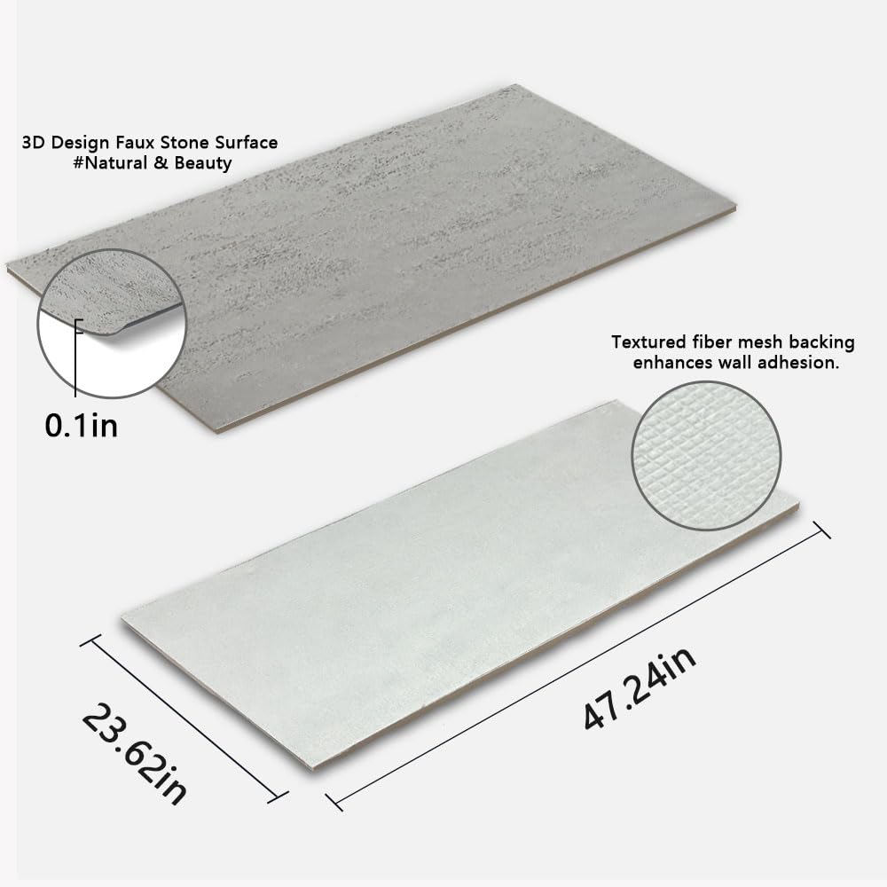 eazart 3D Wall Panels Faux Stone Panel for Exterior/Interior Wall, MCM Natural 4PCS 47.2"x23.6" / 30.94 sq ft (Travertine Stone Gray)