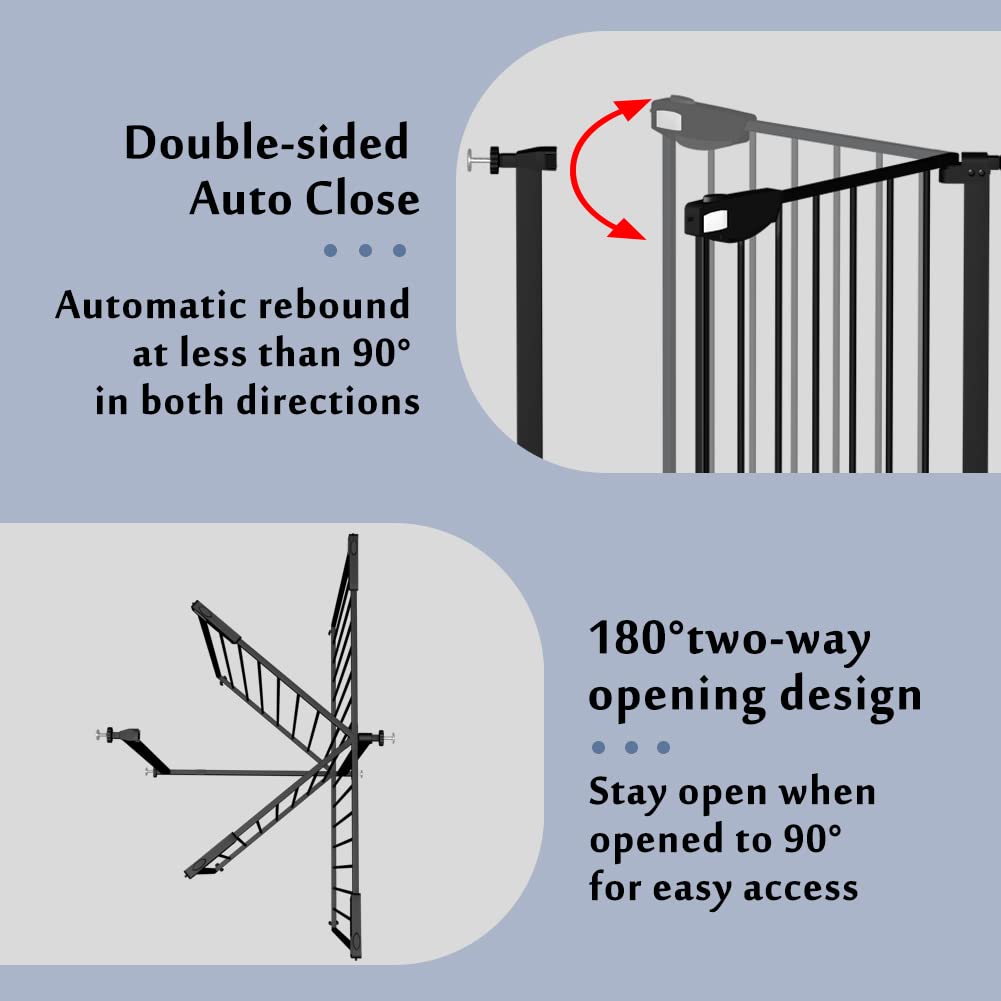 DEARBB Triple Lock Baby Gate for Stairs Doorways and House 31" to 86" Extra Wide Pressure Mounted Easy Walk Through Auto Close Safety Pet Gate Black 49.21-67.32"