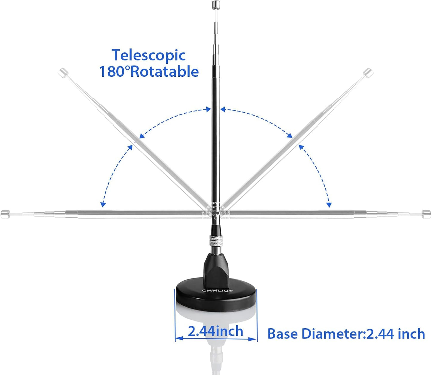 CHHLIUT 16ft FM Antenna for Stereo Receiver Magnetic Base, Coaxial Cable, Retractable, Perfect FM Reception for Home