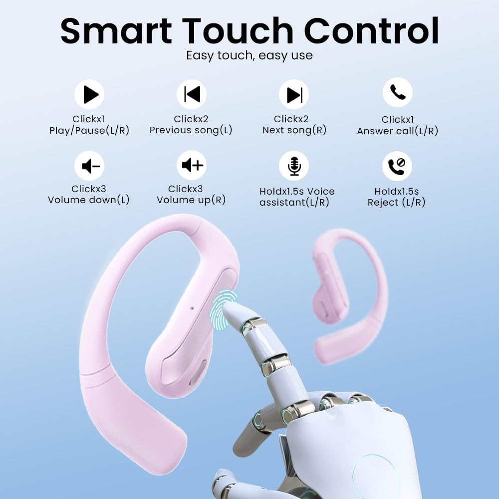 5.3 58H IPX7 Piluyaa Open Ear Bluetooth Earbuds, Wireless Headphones Sport Over Earphones Built-in Mic with Ear Hooks