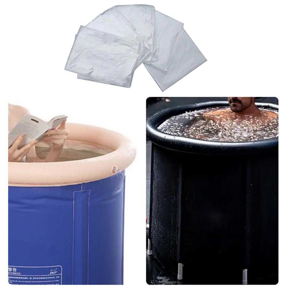 NentMent 10 Pack Disposable Ice Bath Tub Cover Liner Transparent Plastic Portable Bathtub Liner Covers for 105 Gallons Ice Tub Portable Bath Tub Cold Plunge Tub Inflatable Ice Bath Barrel Plunge Pool