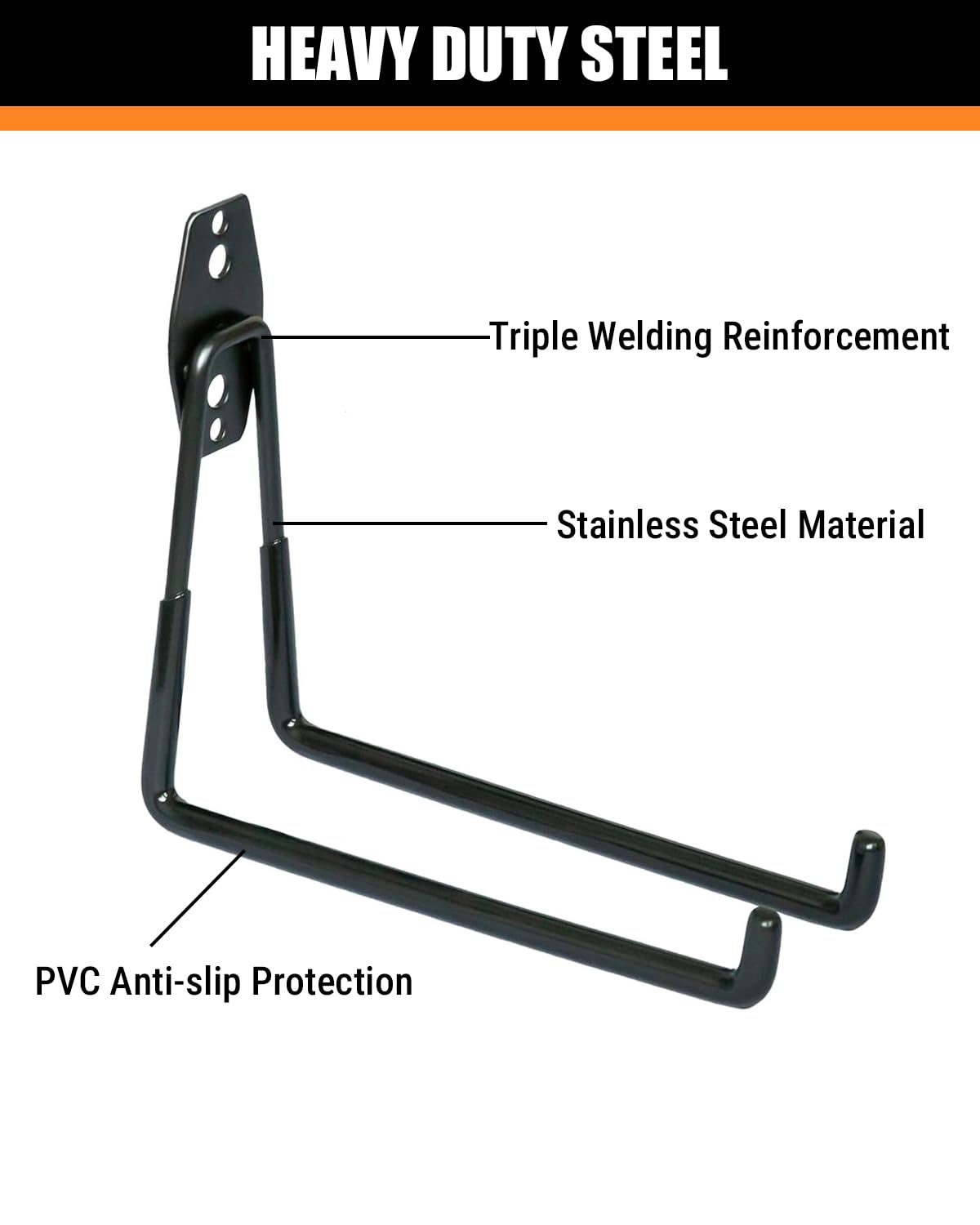 WMK 7.3'' Heavy Duty Garage Hooks, 6 Pack Wall Mount Garage Storage Hooks for Hanging Bike, Ladder, Tools - 100LB Load Capacity, Triple-Welded, PVC Coated (Black)
