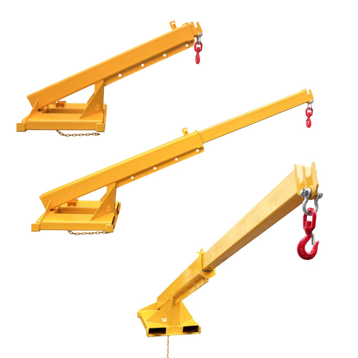 INTBUYING 3-Ton Forklift Jib Boom Crane, Telescopic Forklift Hook Attachment with Dual-Fork Design, 63-98in Adjustable Boom, Carbon Steel Truss Hoist Jib Booms for Lifting, Towing & Material Handling
