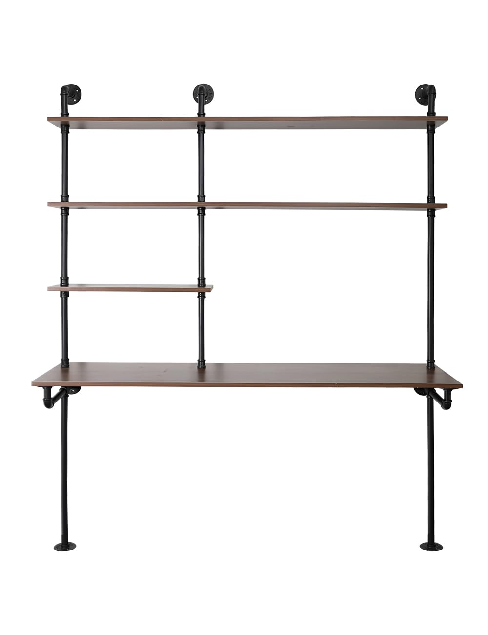 OLDRAINBOW Industrial Pipe Computer Desk with Shelves,Wall Mounted Laptop Desks for Small Spaces,59 inch Bookshelf Narrow Writing Desk with Floating Shelves