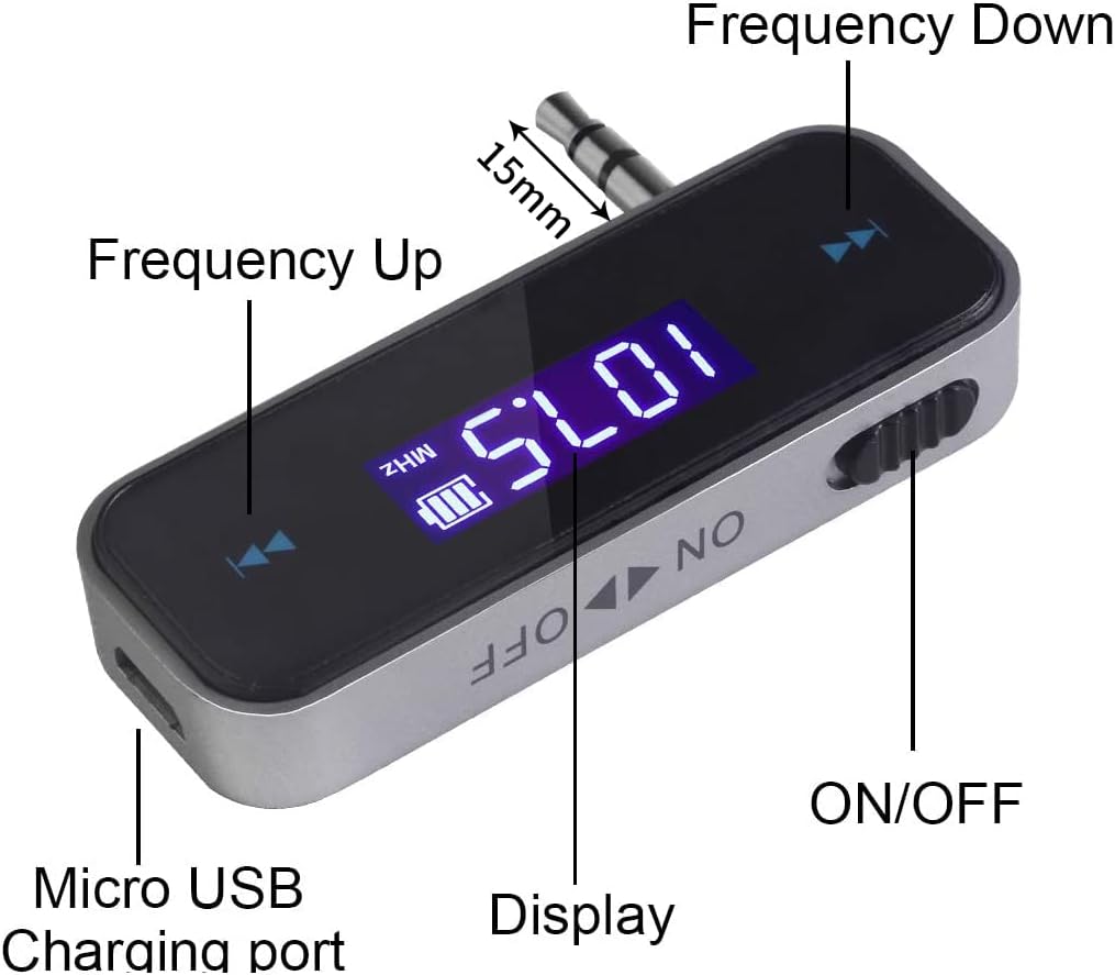 Beinhome 3.5mm 6s 5 MP3 MP4 FM Transmitter Audio Adapter Car Kit, Wireless in-Car Radio Transmitter Built-in Aux Port