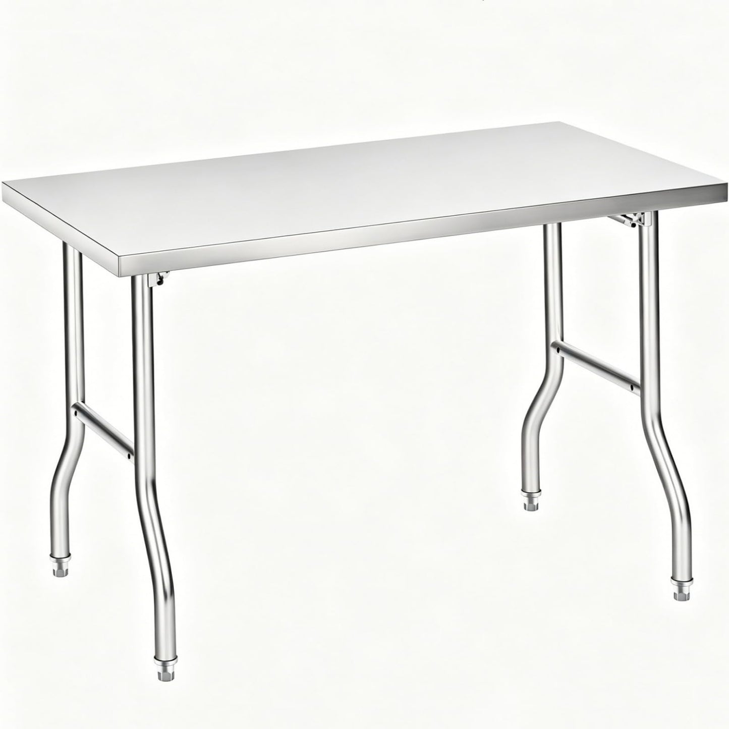 Foldable Stainless Steel Table 48x30 Inch, 1-Tier Portable Workstation, Commercial & Utility Table for Kitchen Prep, Catering, Garage, Workshop and Home Use, 600 LB Capacity