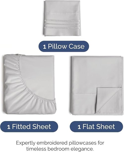 Comfy Twin Size 3 Piece Sheet Set by [Brand Name] - Breathable & Cooling Hotel Luxury Bedding - Deep Pockets, Soft & Wrinkle-Free in French Grey