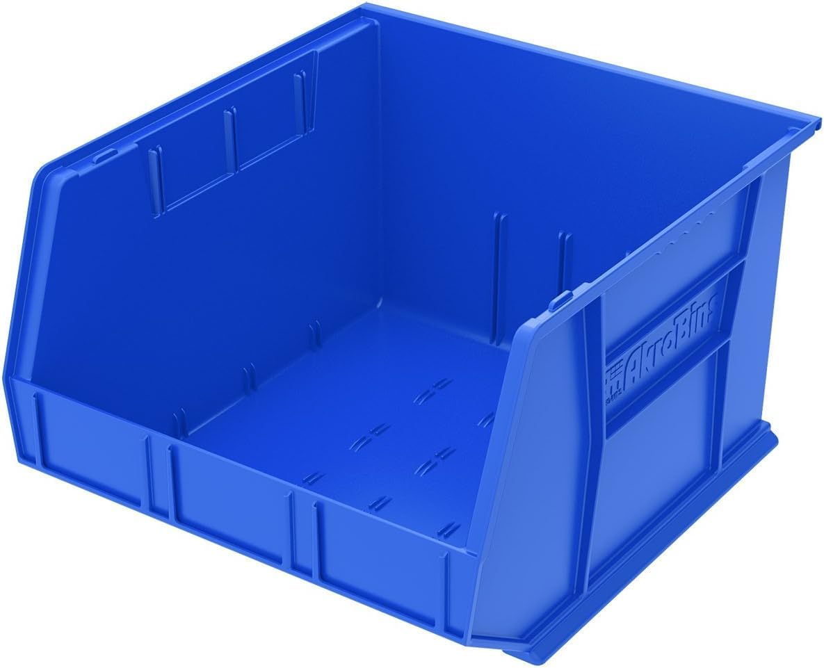 Akro-Mils Plastic Storage Bins - Space-Saving Stackable Organizers for Garage & Pantry | Blue, 18" x 16" x 11", 3-Pack