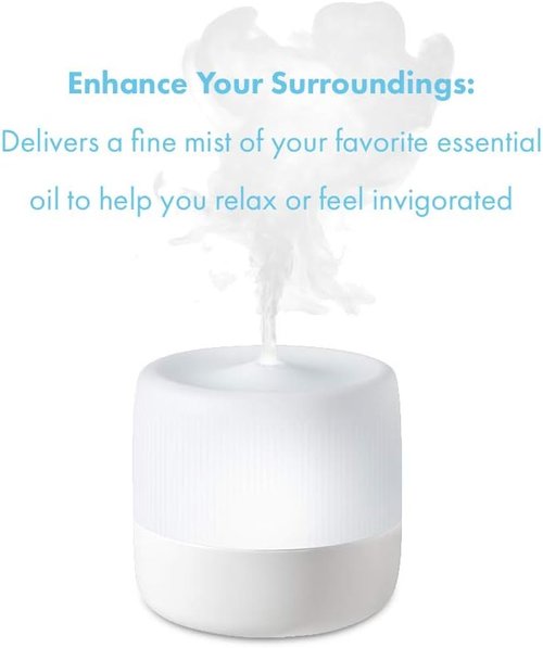 HoMedics Ultrasonic Aroma Diffuser - 130mL Humidifier with Color-Changing Light | 6 Hours Continuous, 12 Hours Intermittent Runtime, 2-Pack Essential Oil Kit
