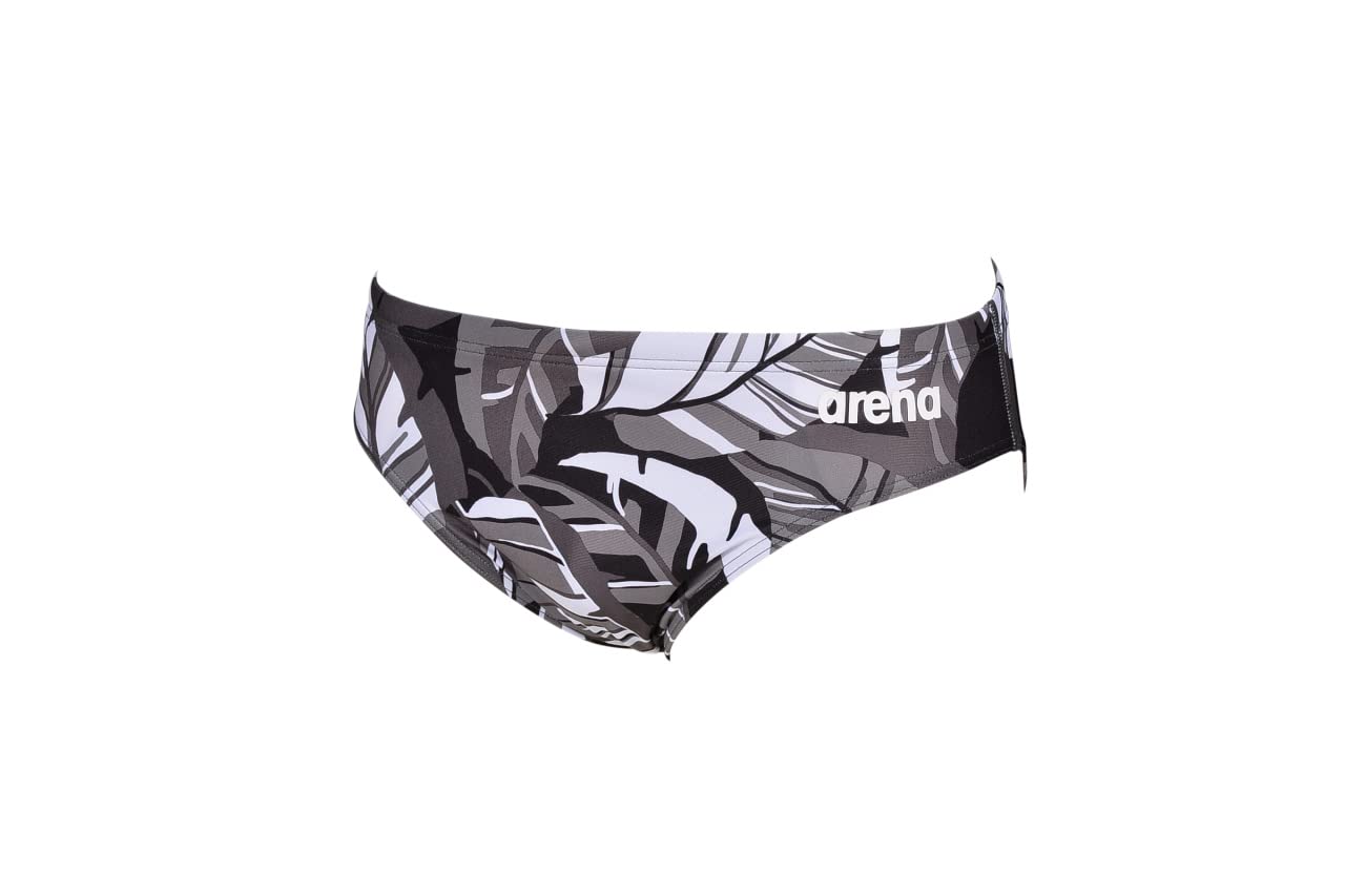 ARENA Men’s Tropical Swim Brief Chlorine Resistant Quick Dry Training & Racing Suit for Competitive Swimmers, Black-Black Multi, Size 22