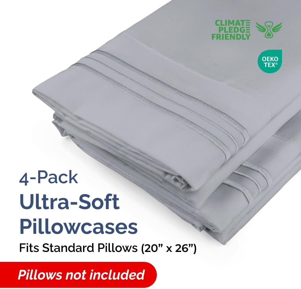 Skiennix Standard Pillow Cases Set of 4 - Ultra Soft Hotel Quality Covers - Machine Washable Steel Blue