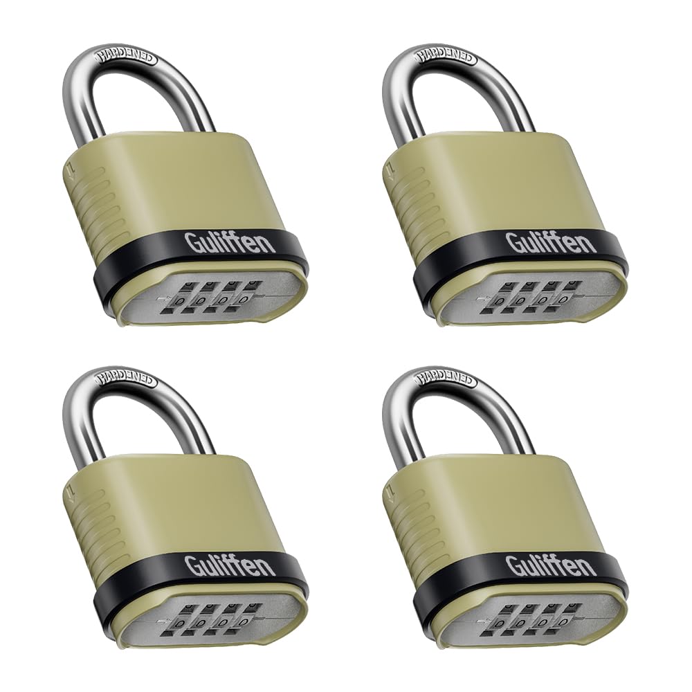 Guliffen Outdoor Combination Lock, Heavy Duty Weatherproof Combination Padlock, 4 Pack Resettable Combination Lock for Locker, Shed, Garage, Gate, Fence