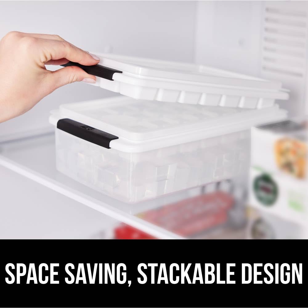 GORILLA GRIP BPA-Free Easy Release Ice Cube Tray for Freezer, Make Lots of Ice, 56 Cubes Total, Kit Includes 2 Stackable Leakproof Trays with Lid and Soft Handle Grips, Scooper, Bin, For Coffee, Black