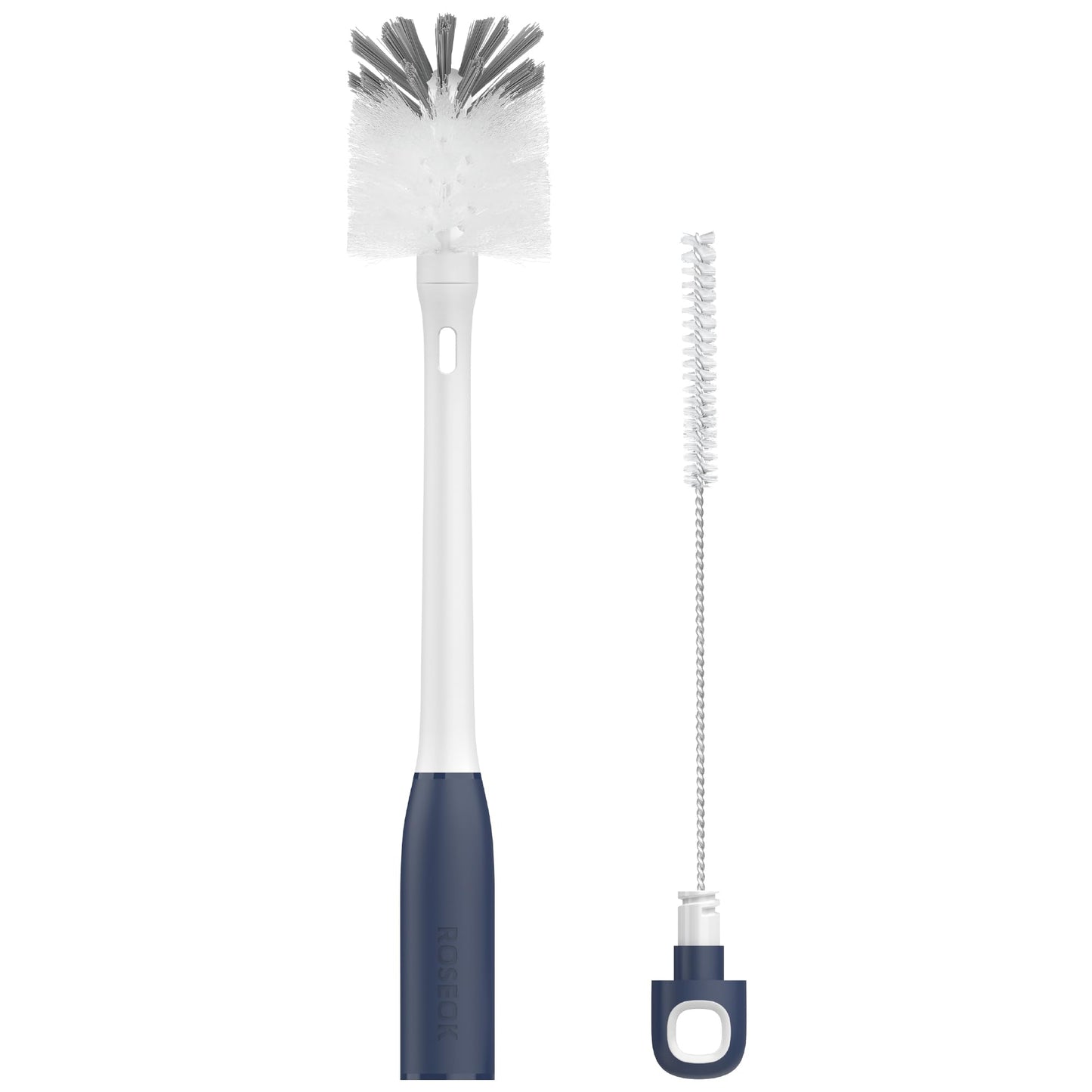 ROSEOK 2 in 1 Long Handle Bottle Brush with Straw Brush for Cleaning Glass, Sports Bottle, Coffee Mug,Navy Blue,1 Pack