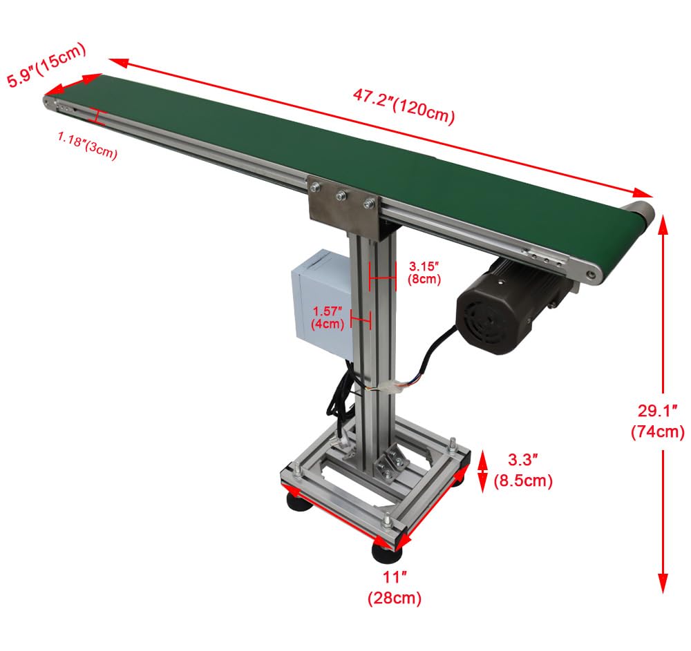 HayWHNKN Electric Conveyor Belts Systems 47x5.9inch Belt Conveyor Singel Row Leg Adjustable Speed PVC Belt Aluminum Frame
