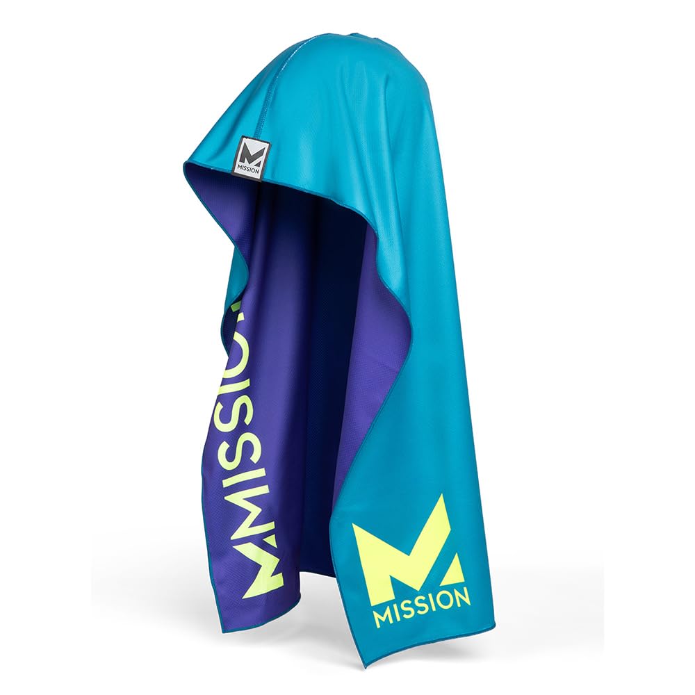 MISSION Reversible Cooling Hoodie Towel- Hood Towel, Cools Instantly When Wet, UPF 50 Sun Protection, Contours Your Head to Stay in Place, Great for Sports, Fitness, Gym (Teal Purple)