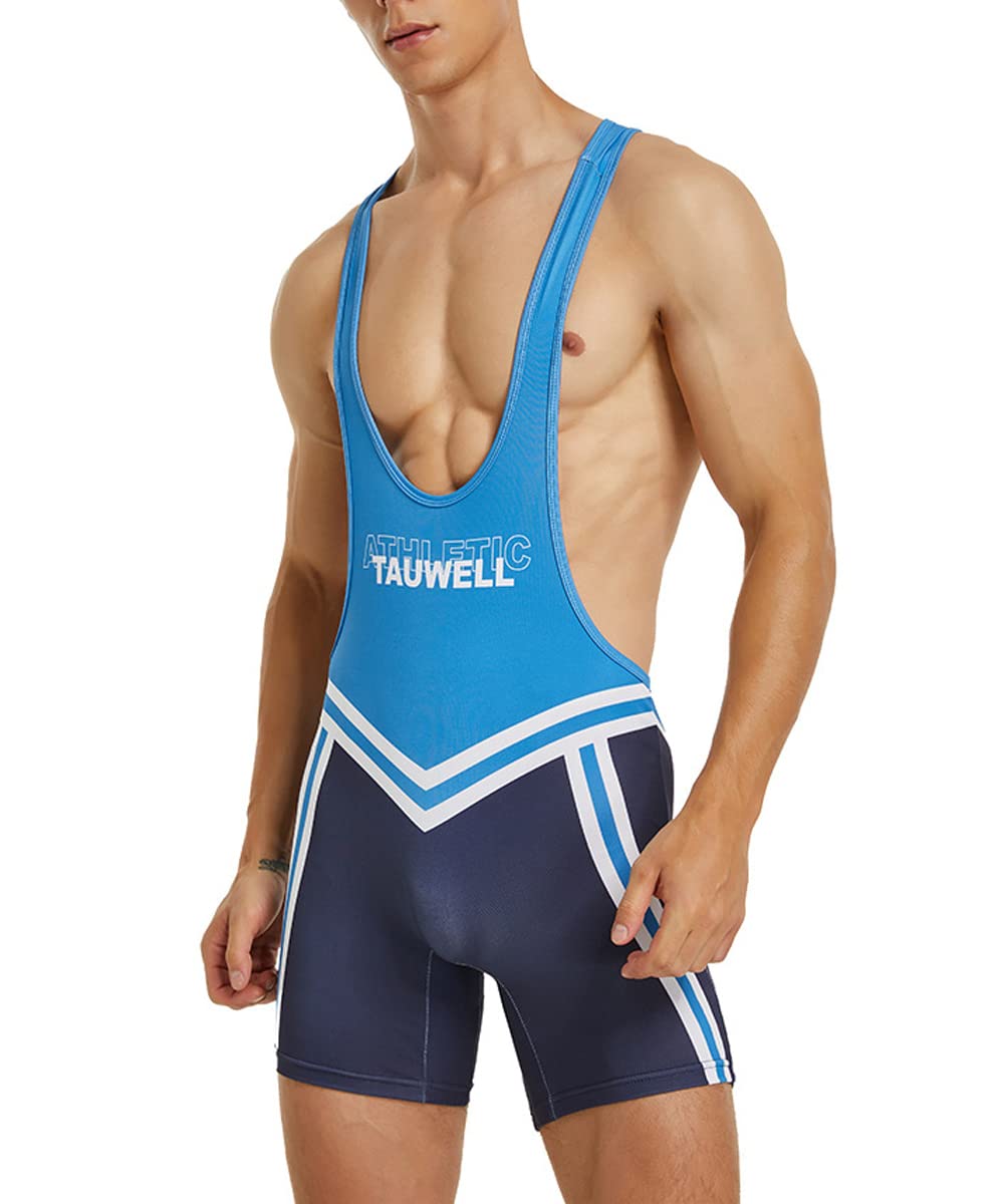 Gymskop Men's Wrestling Singlets Athletic Supporters Slim Fit Sport Bodysuit One Piece Sleeveless Active Wrestling Leotard Jumpsuits 04 Blue M
