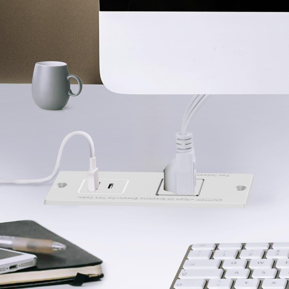 Geao Adapter 1500W Inset Small Recessed Power Strip with USB Electrical Outlet Extender Plug Extension Cord Hidden