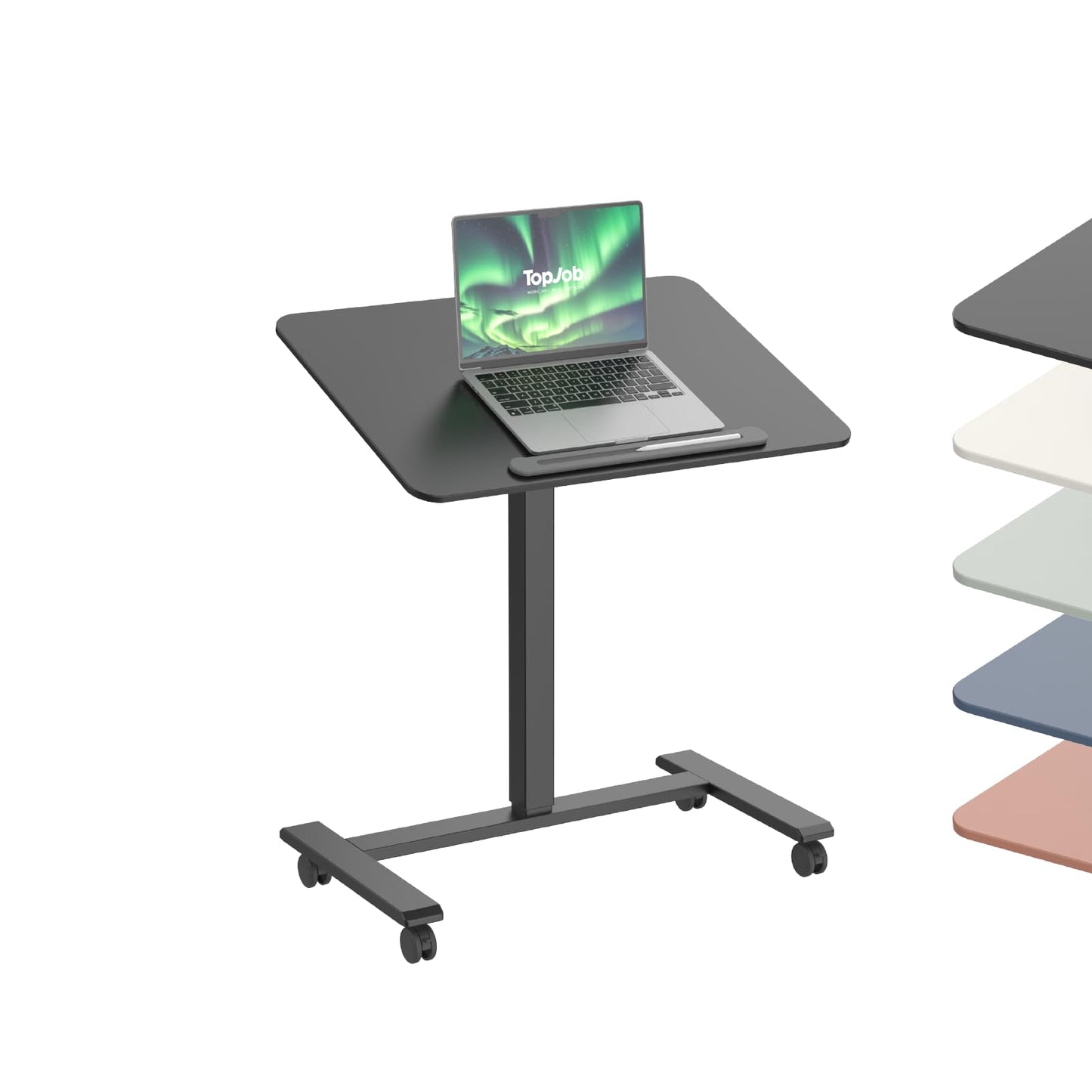 TopJob ANYDESK FOLD Mobile Standing Desk, Portable with Lockable Wheels, Foldable Stand Desk, Rolling Computer Workstations, Used for Home, Couch Side Table, Bedside Table in Bed Room Kitchen (Black)